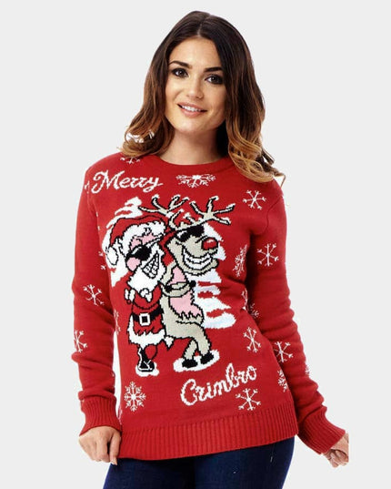 Christmas Sweater with Santa and Reindeer in Sunglasses