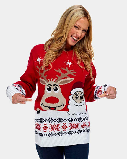 Smiling Santa and Reindeer Christmas Sweater 2023