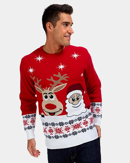 Smiling Santa and Reindeer Christmas Sweater 2023