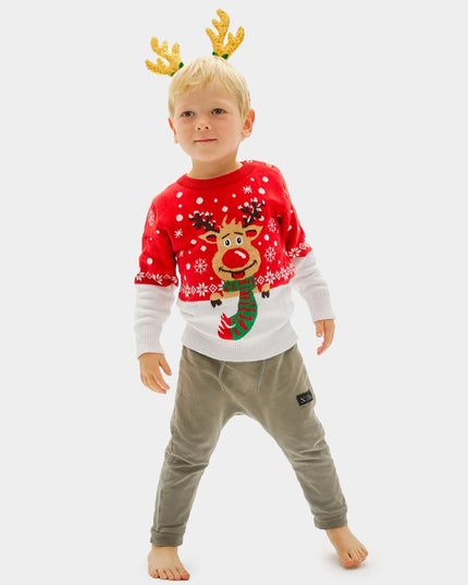 Kids Organic Cotton Sweater with Reindeer and Scarf