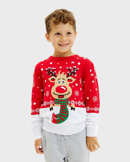 Kids Organic Cotton Sweater with Reindeer and Scarf