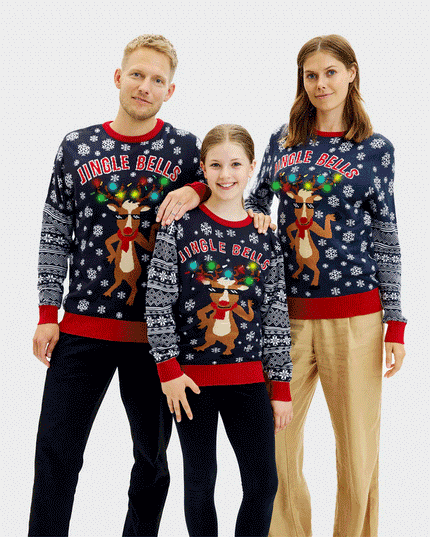LED Christmas Sweater for Family with Jingle Bells Design