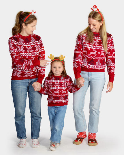 Classic Red Family Christmas Sweater with Polar Stars