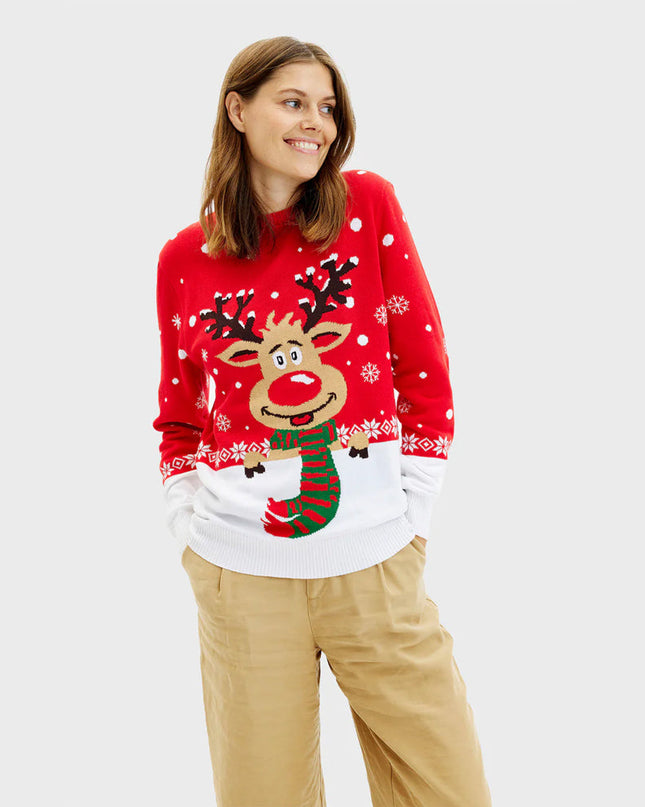 Reindeer Christmas Sweater with Scarf for Women