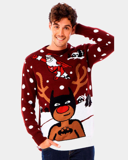 Batman, Santa, and Superman Christmas Sweater for Men