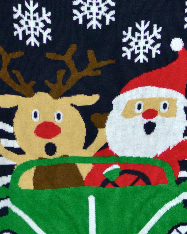 Reindeer and Santa Driving Christmas Sweater