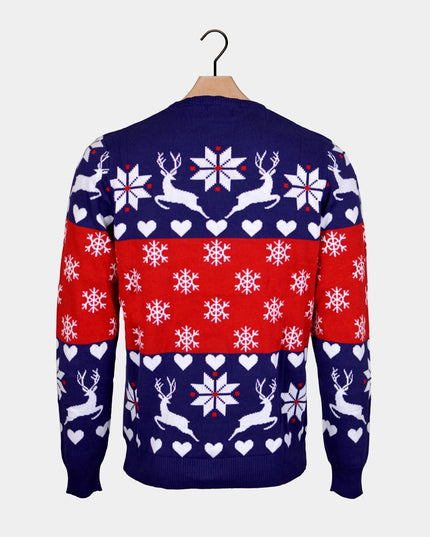 Blue and Red Hearts Reindeer Christmas Sweater for Kids