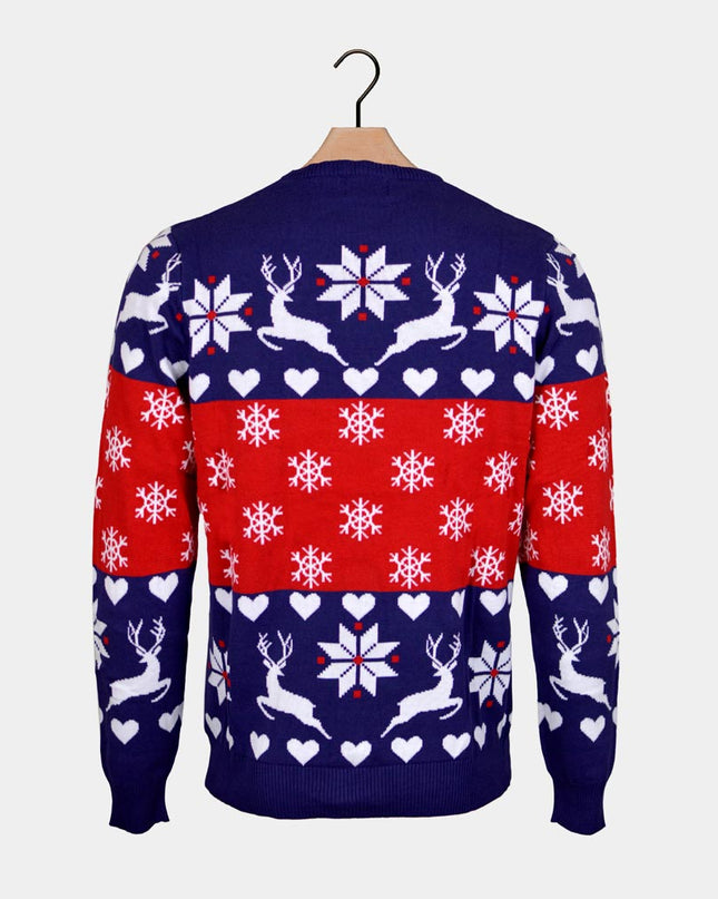 Blue and Red Hearts with Reindeer Couple Christmas Sweater