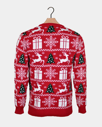 Christmas Sweater for Couples with Reindeer, Trees, and Christmas Gifts