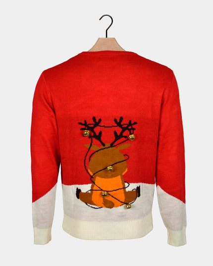 Christmas Sweater for Men Red with 3D Jingle Bells