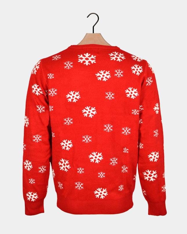 Red Christmas Sweater for Men with Santa and Reindeer