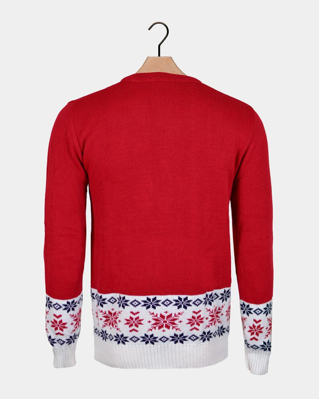 Red Couple Christmas Sweater with Reindeer and Snow