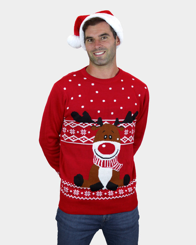 Red Rudolph Sweater with Scarf for Men
