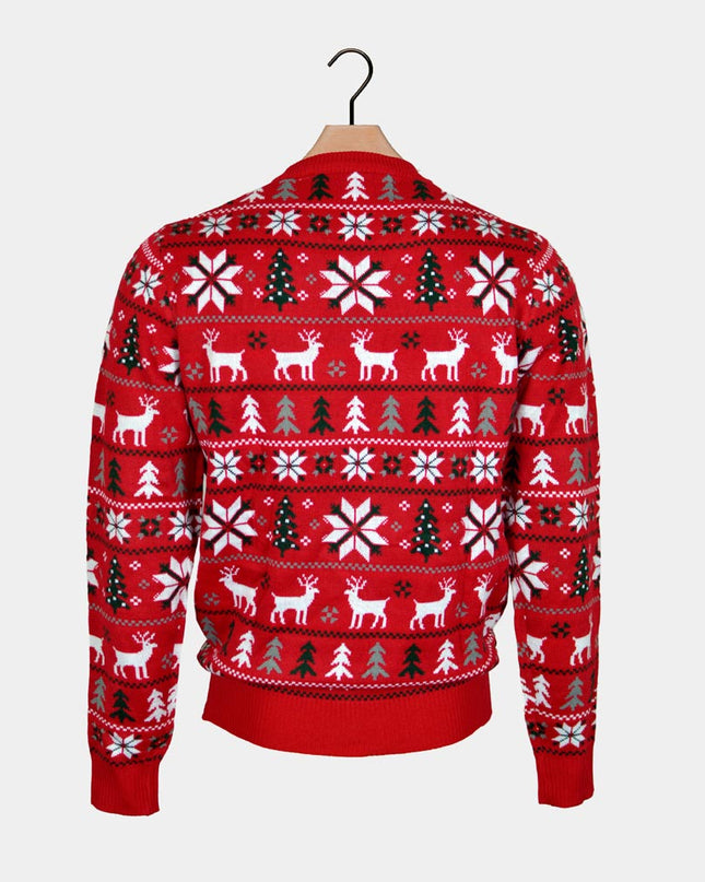 Men's Red Sweater with Reindeer and Polar Stars