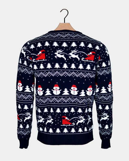 Organic Cotton Blue Christmas Sweater with Trees and Snowmen