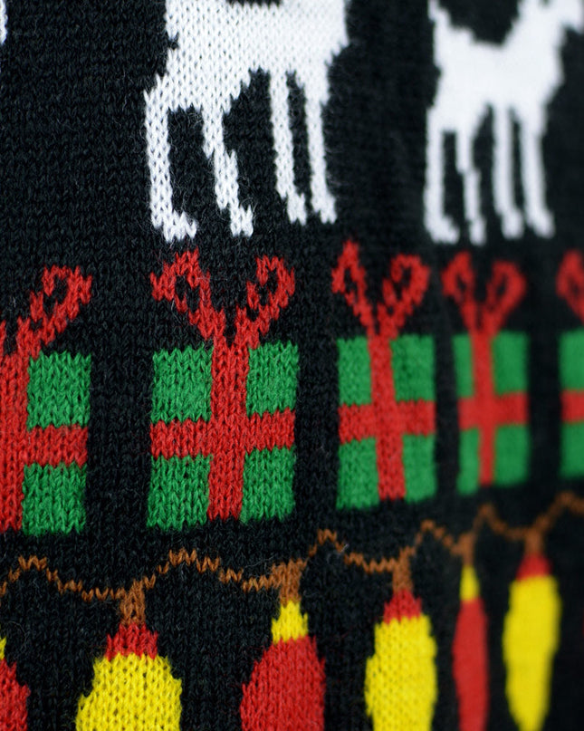 Christmas Sweater for Couples Black with Trees and Reindeer