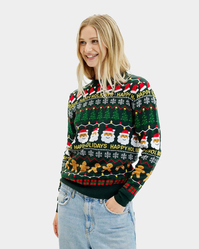 Women's Green Happy Holidays Christmas Sweater