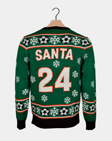 Green Santa Playing Soccer Christmas Sweater