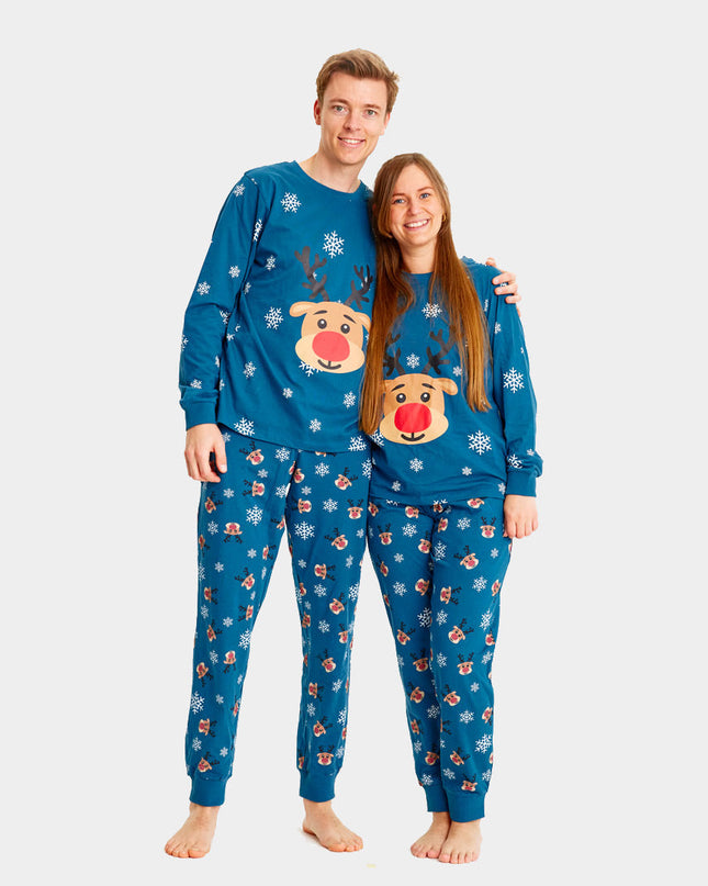 Kids Blue Christmas Pajamas with Rudolph