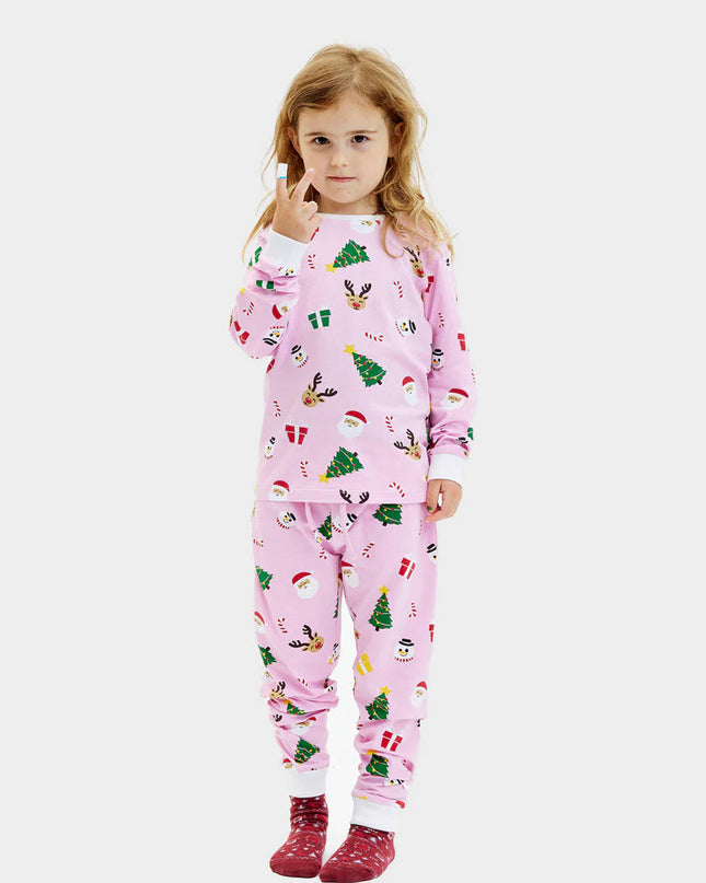 Kids Pink Christmas Pajamas with Holiday Patterns
