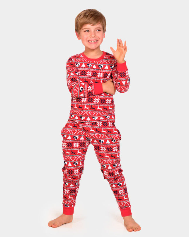 Kids Red Christmas Pajamas with Reindeer and Trees