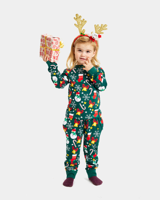 Green Christmas Pajamas for Kids with Holiday Patterns