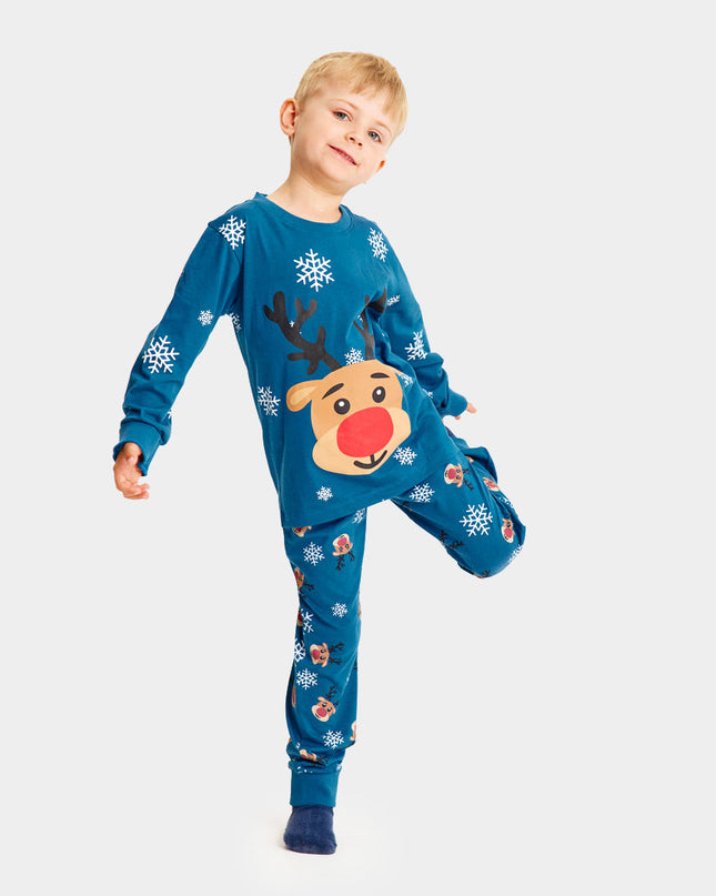 Family Christmas Pajamas in Blue with Rudolph the Reindeer