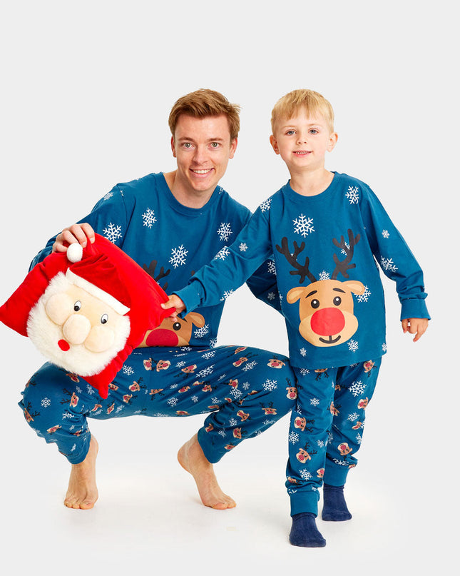 Family Christmas Pajamas in Blue with Rudolph the Reindeer