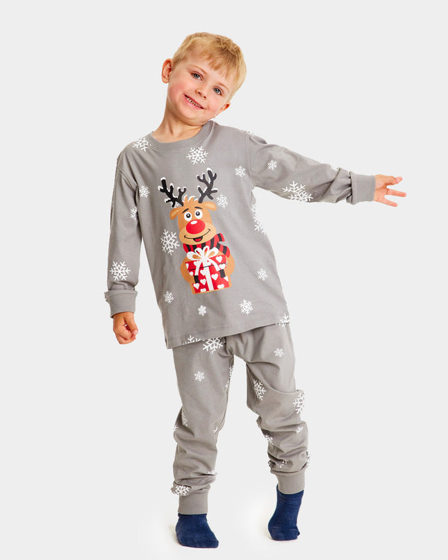 Family Christmas Pajamas in Gray with Rudolph the Reindeer