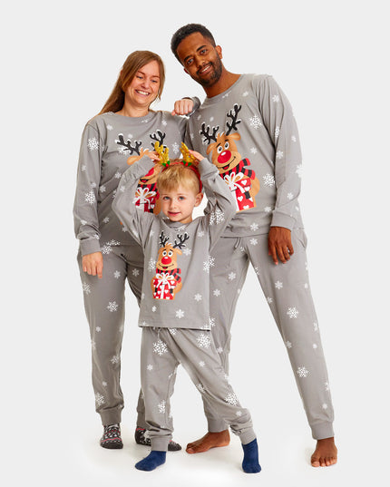 Family Christmas Pajamas in Gray with Rudolph the Reindeer