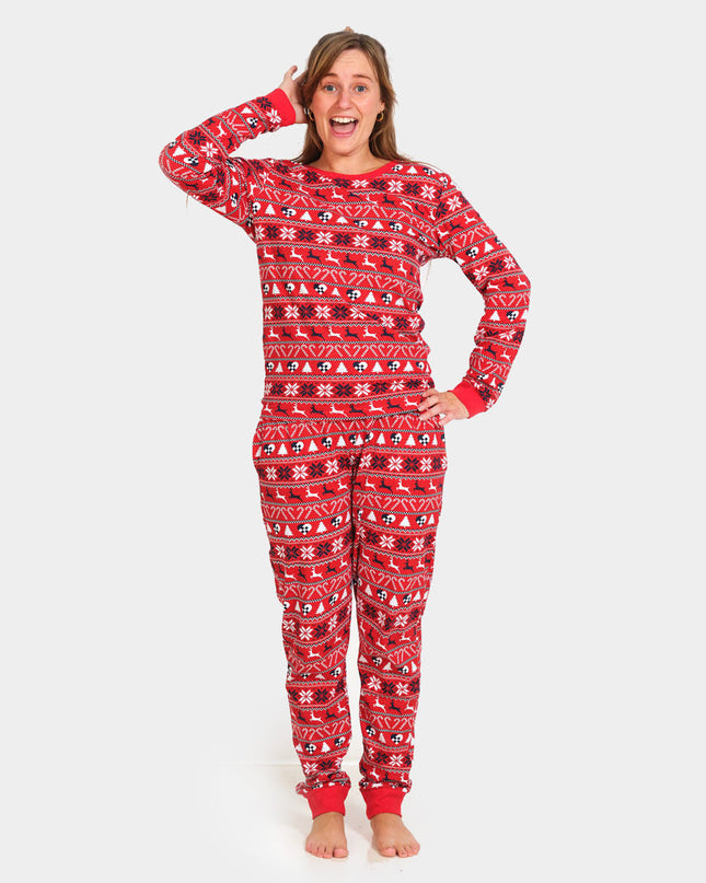 Family Christmas Pajamas in Red with Reindeer and Trees