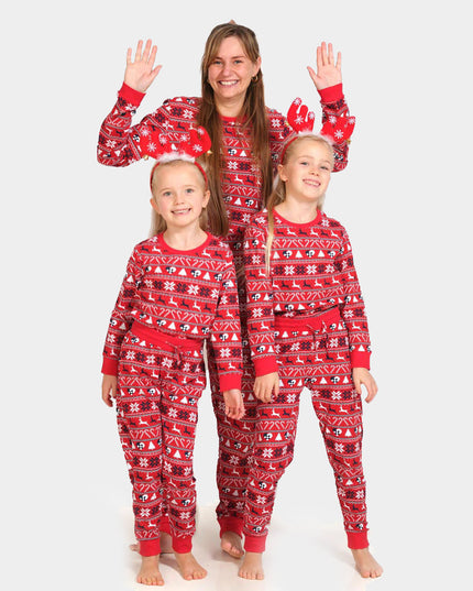 Family Christmas Pajamas in Red with Reindeer and Trees