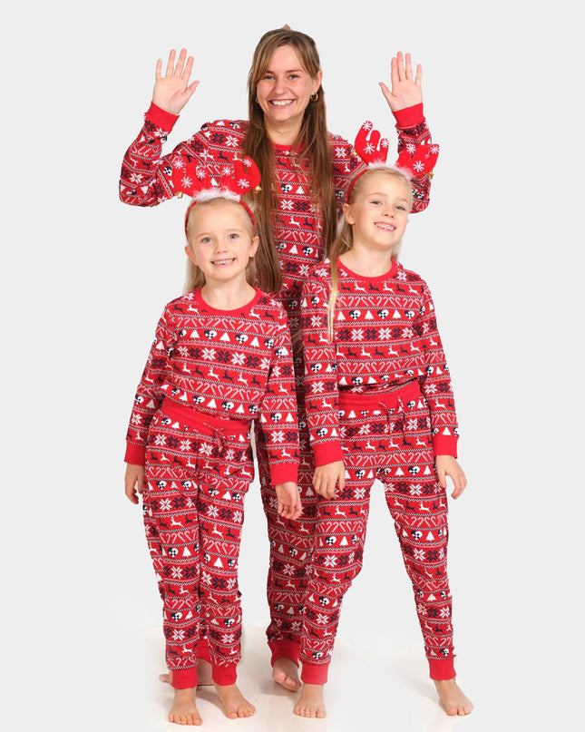 Family Christmas Pajamas in Red with Reindeer and Trees