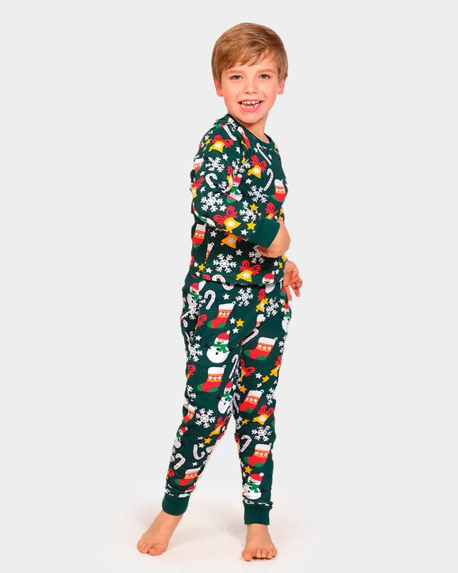 Family Christmas Pajamas in Green with Holiday Patterns