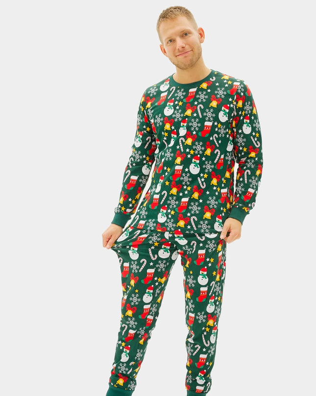 Family Christmas Pajamas in Green with Holiday Patterns