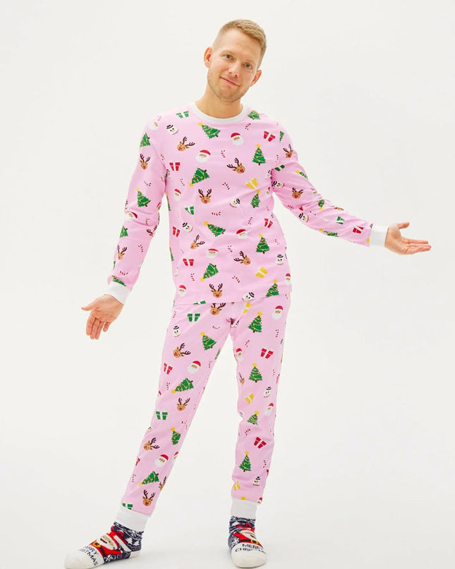 Pink Family Christmas Pajamas with Holiday Patterns