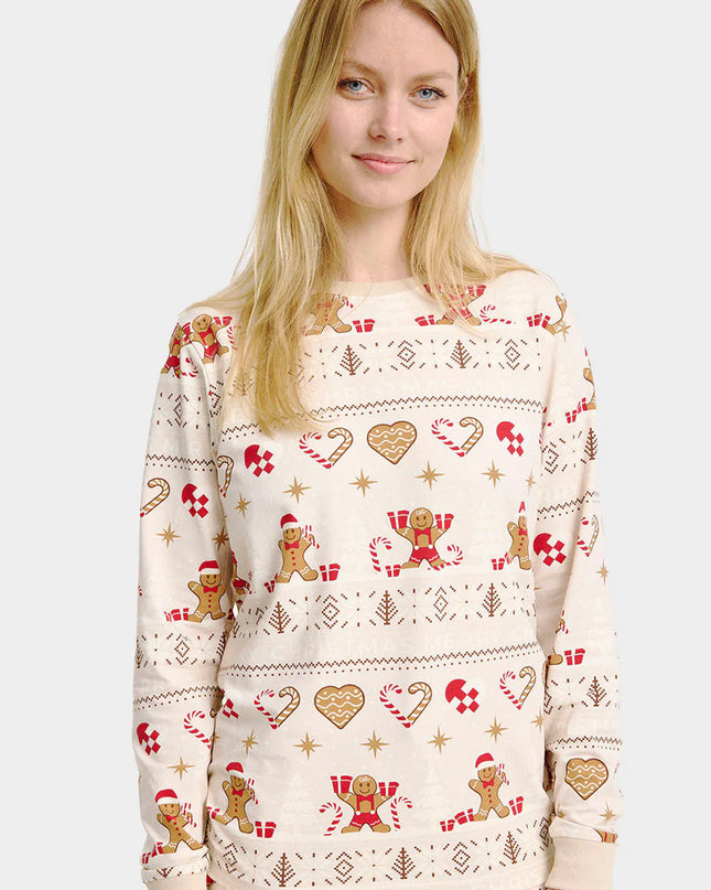 Unisex Adult Beige Christmas Pajamas with Cookies