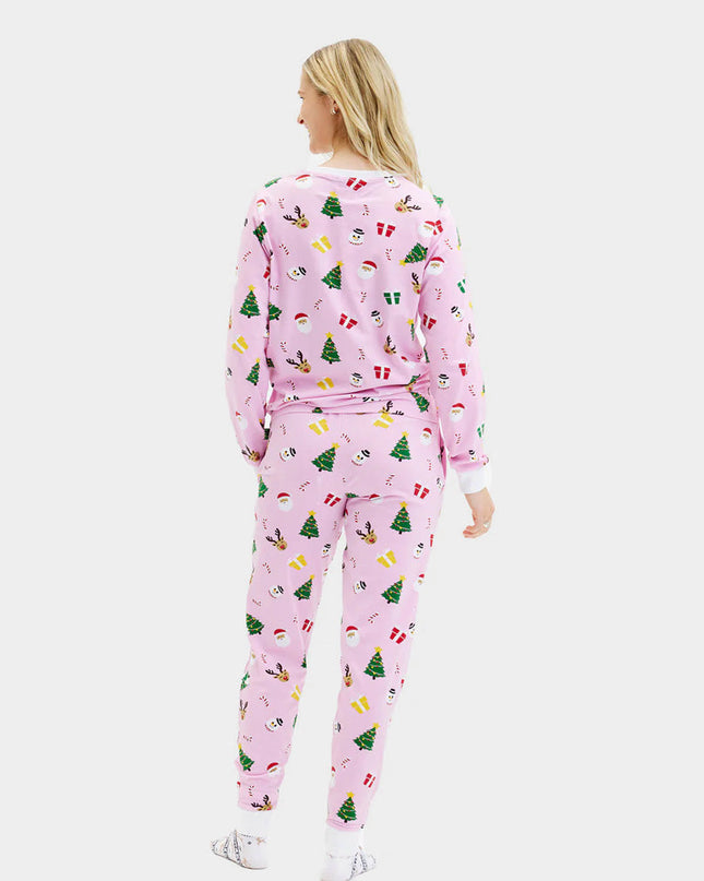Unisex Adult Christmas Pajamas in Pink with Holiday Patterns