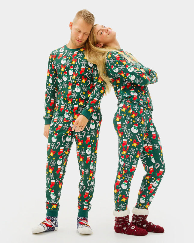 Unisex Green Christmas Pajamas with Holiday Patterns