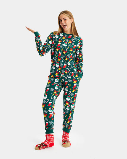 Unisex Green Christmas Pajamas with Holiday Patterns