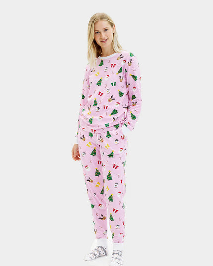 Unisex Pink Christmas Pajamas with Holiday Patterns