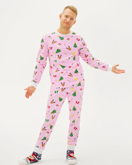 Unisex Pink Christmas Pajamas with Holiday Patterns