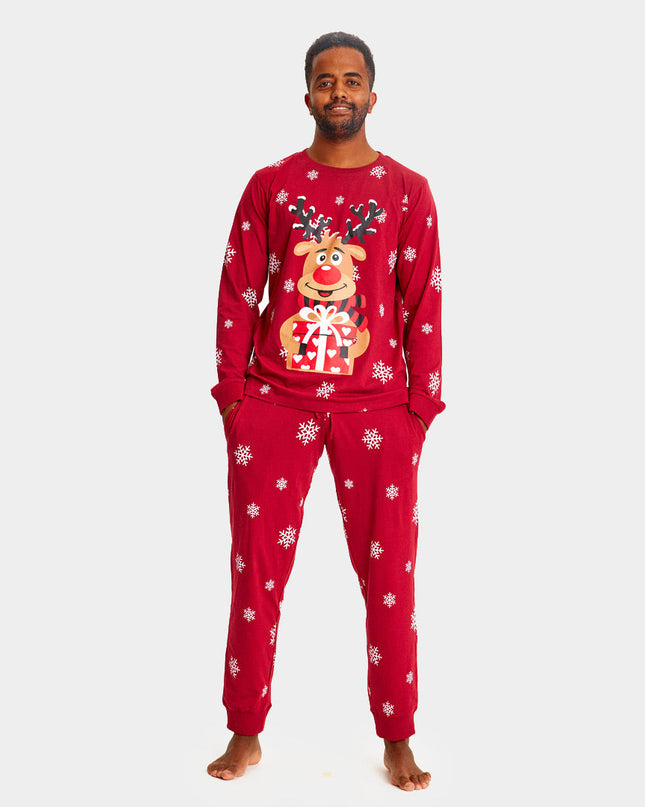 Unisex Adult Red Pajamas with Rudolph the Reindeer
