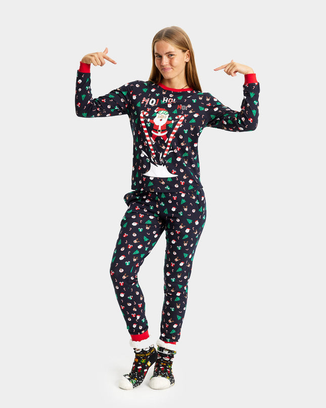Unisex Christmas Pajamas for Adults Featuring Skiing Santa