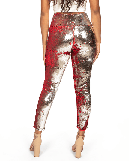 Red and Silver Reversible Sequin High Waisted Leggings
