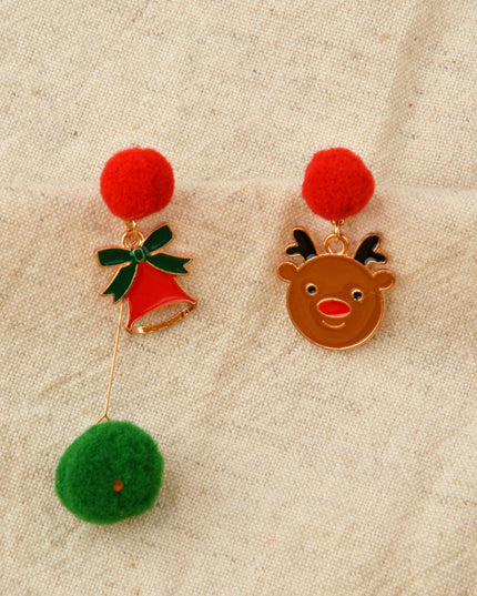 Christmas Earrings with Rudolf and Bell Design