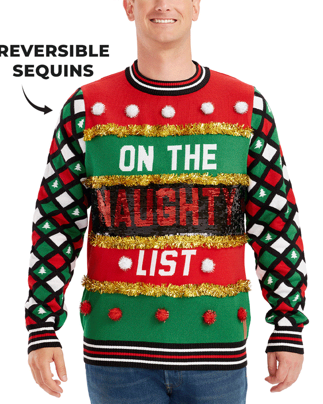 Men's Naughty or Nice Reversible Sequin Ugly Christmas Sweater