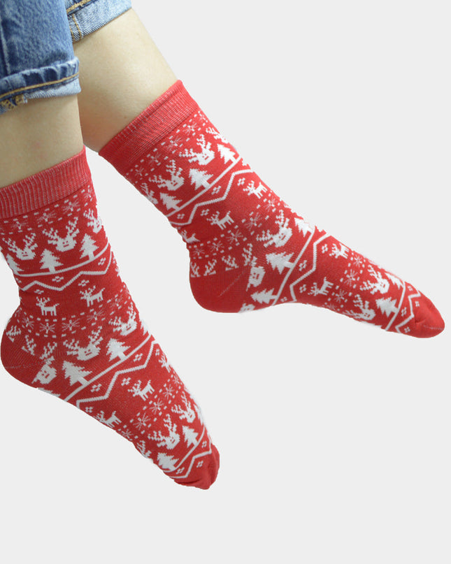 Unisex Red Reindeer Christmas Socks