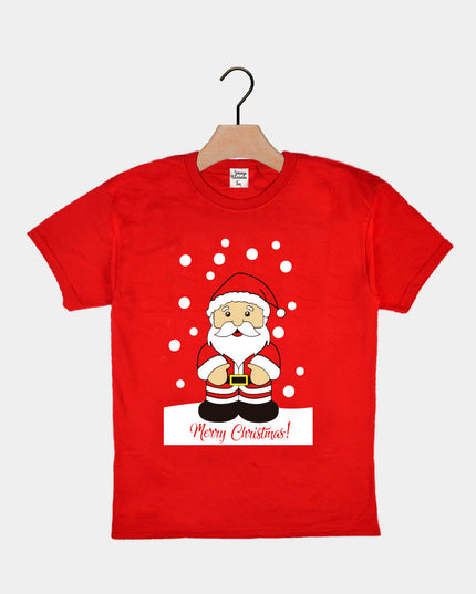 Red Christmas T-Shirt for Kids with Santa Claus