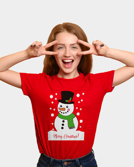 Red Family Christmas T-Shirt with Snowman